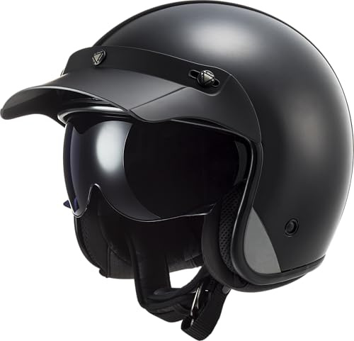 LS2, Jet-Motorradhelm BOB II SOLID Matt Black, M | Integriertes Sonnenvisier