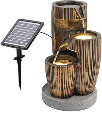 Fontana da giardino per esterni Fontana da giardino in resina Statue Fontana Fontana per esterni Luce solare a LED Caratteristica dell'acqua Pompa Cascate da pavimento Fontane per cortile