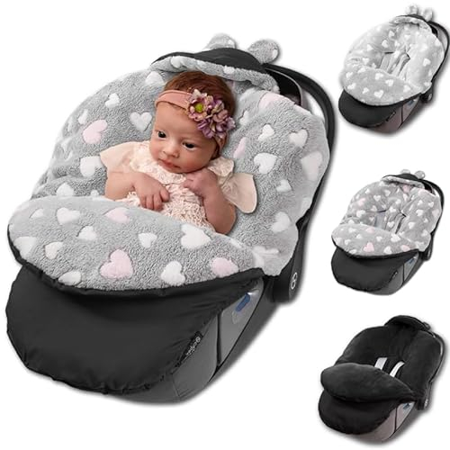 Leanbe Fußsack Baby Einschlagdecke für Winter geeignet für Kinderwagen Babyschale Babyfußsack Babybett Autositz Buggy (Herz rosa)
