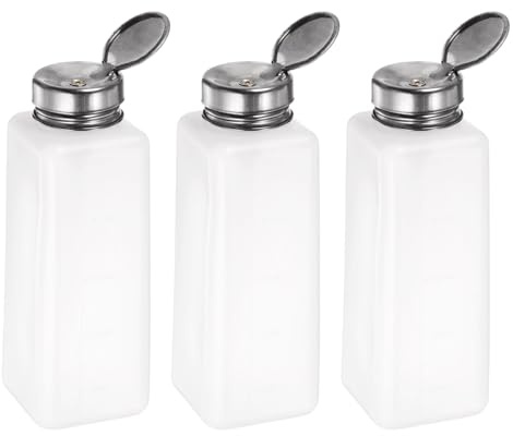 HARFINGTON 3pcs Solvent Alcohol Dispensers 500ml(16.9oz) Push Down Liquid Dispenser Pump with Sealing Stainless Steel Lid for Acetone Cleanser Polish Remover, White