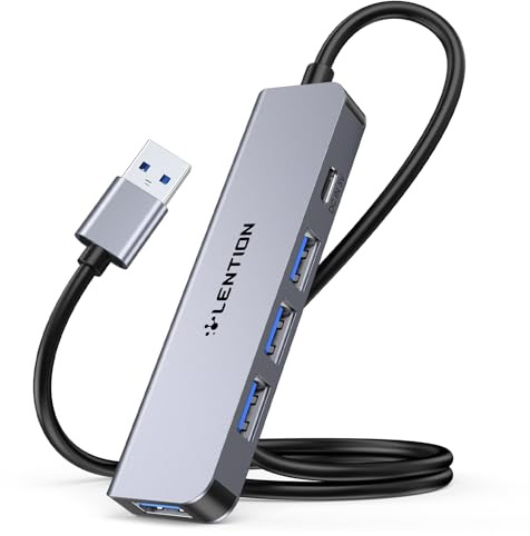 LENTION Hub USB 4 Ports USB 3.0 5Gbps, Switch USB Multiport Câble de 60cm | Adaptateur USB Transfert de Données Rapide Compatible avec Windows PC Mac iMac Surface XPS Ordinateur Portable Clavier Souris