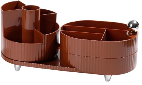 Cinnani Organizzatore di Trucco, 360° Rotante Organizzatore di Trucco, Scomparti multipli Ruotabili Porta Trucchi Contenitori per Pennelli, Eyeliner - Marrone latte e tè