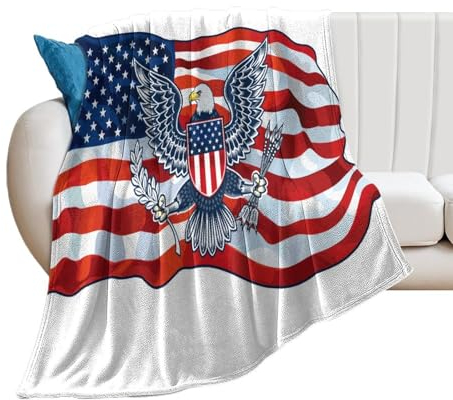Zhimahou Überwurfdecke, Motiv: amerikanische Adler, USA-Flaggen, warm, gemütlich, Plüschdecke, bequeme Decke, Valentinstagsgeschenk, 200 x 150 cm