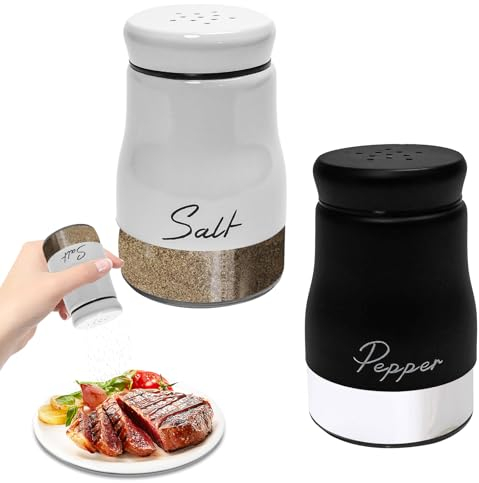 DECARETA Salz und Pfefferstreuer Set 120ml Glasboden Salzstreuer Pfefferstreuer Edelstahl Gewürzspender Salzspender Schwarz Weiß Gewürzspender Gewürzflaschen mit Deckel für Küche, Unterwegs, BBQ
