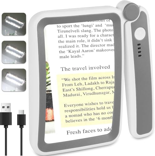 Tobegiga Wiederaufladbare Leselupe mit Licht - Große 4,72x2,95 Zoll Handlupe mit Dimmbarer LED für Senioren und Sehbehinderte - Leichte USB-Lupe zum Lesen von Zeitungen und Kleingedrucktem