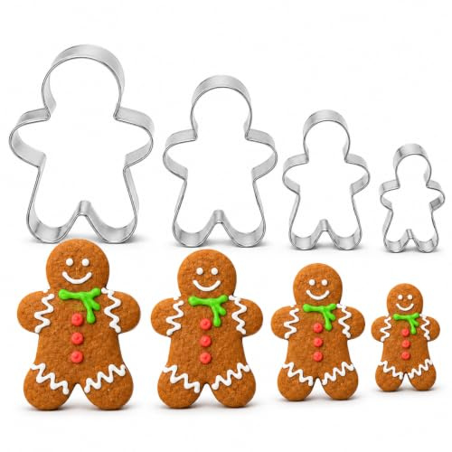 PTaizjjz Juego de cortadores de galletas de jengibre, 4 piezas de acero inoxidable de varios tamaños, cortadores de galletas de hombre de jengibre, molde de galletas para fondant, decoración de fiesta
