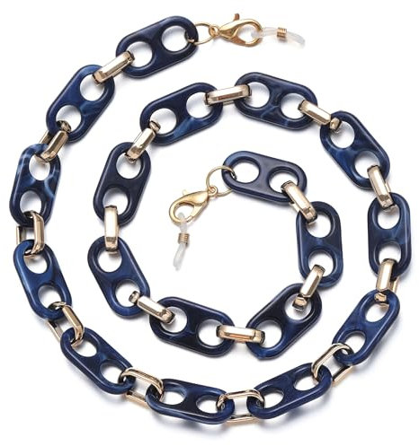 Cosace Brillenkette, Brillenhalter um den Hals, Brillenketten für Damen, Sonnenbrillenband, Brillenband für Damen, Blau dunkel, 66 cm