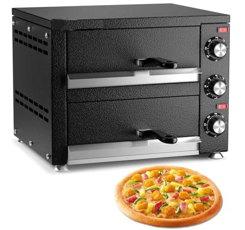 Llchaensc Piano di lavoro del forno della pizza, forno elettrico della pizza dell'interno di 30,5 cm, fornello della pizza dell'acciaio inossidabile con pietra della pizza e timer, per l'hotel, il