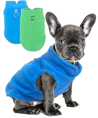 2 Pieces Fleece Dog Sweater Vest Winter Warm Dog Sweaters for Small Dogs Male Female Fall Pullover Doggie Clothes with D-Ring Soft Puppy Cold Weather Coat Clothing (Blue,Green, Medium)