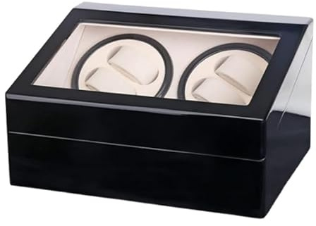 Taozhiyy Automatische Uhrenbeweger Box, Luxuriöser Uhrendreher mit 4 Uhren+6 Extraplätze | 2 Drehmodis, Uhrengehäuse Geräuscharm aus PU-Leder+Karbonfaser für Uhrengeschäft und Zuhause (Schwarz-weiß)