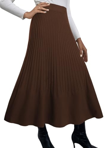 Adigaber Femmes Jupe Longue Taille Haute Tricot Plissé Jupe Ligne A Taille élastique Jupe d'hiver