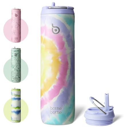 BOTTLE BOTTLE Isolierte Edelstahl Trinkflasche 750 ml mit Strohhalm, Deckel & Griff – Auslaufsicher, BPA-frei, Doppelwandig – Ideale Wasserflasche für Sport, Reisen & Fitness (Zuckerwatte)