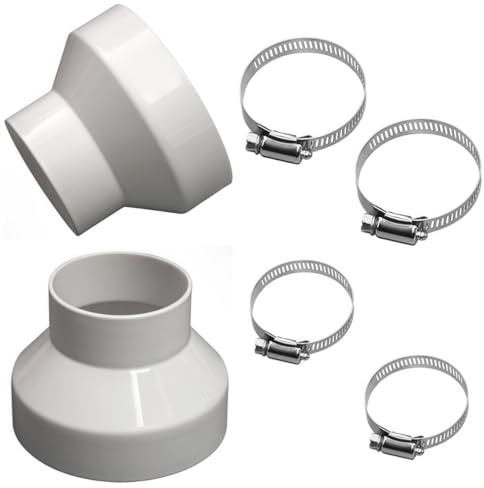 2 stycken slangadapter för köksfläkt, röradapter 100 mm till 75 mm, reducerare för ventilationsrör och diameterreducering.