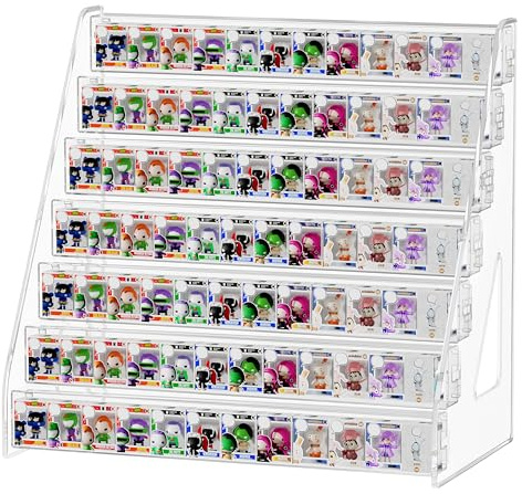 WINKINE Acrylic Display Case Shelf Compatible with Funko Bitty Pop, 7 Tiered Clear Figure Display Stand, Toys Stand for Countertop, Figure Stand Mini Collection Display Case