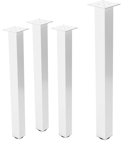 ML-Design Lot de 4 Pieds de Table I-Design 90 cm, Blanc Brillant, en Acier Laqué Epoxy, Carré, Profil 8x8 cm, Pieds de Meuble Réglables en Hauteur 1-4 cm, Pieds de Support pour Tables Basses, Bancs