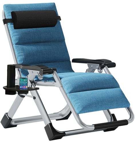 ZIKEBTUY Liegestuhl Gartenliege Klappbar Verstellbar Zero Gravity Chair Campingstuhl 200kg Belastbar mit Polster Seitentasche Nackenkissen Klappliege Relaxsessel für Outdoor Balkon Camping (Seeblau)