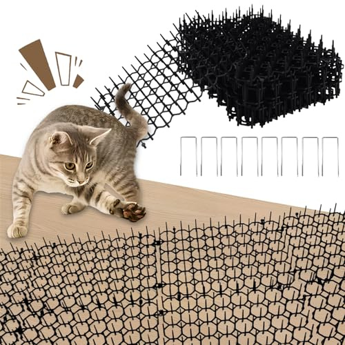 FairyPeach Dornengitter Gegen Katzen – 12 Stück Katzenschreck für Garten, Katzenschreck Gitter, Rasengitter Gegen Katzen für Balkon & Garten, Katzenabwehr Matte für Draußen (20cm x 15cm, Schwarz)