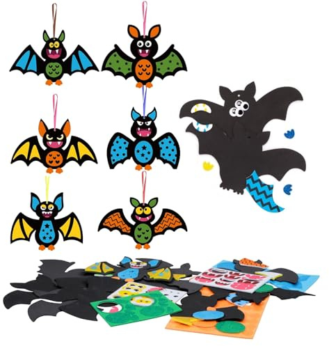 JSRHEEM Halloween Bastelset Fledermaus - 6er Set - Kreatives Moosgummi-Kunsthandwerk mit Aufklebern - Deko für Halloween-Party, Kinder, Jungen und Mädchen​ (GJ-bf)