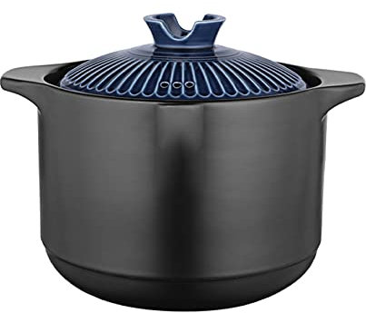 Sopera de cerámica con Doble asa y Tapa para Fuego Abierto, Redonda, de cerámica, Color Negro, cazuela de Barro, Olla de Barro, Resistente al Calor (1,8 l, 3,2 l, 4,5 l, Verde-6 l).