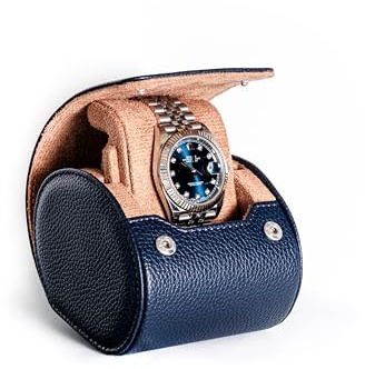TIMESHELTER Uhrenetui für 1 Uhr – Uhrenbox Reise & Aufbewahrung aus Kunstleder mit Samt-Innenfutter, Uhrentasche Herren, Schmuckkasten, Geschenkbox – Marineblau