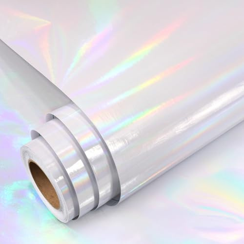 YENHOME Papel Adhesivo Holográfico Vinilo Transparente para Albumes de Recortes 40x500cm Papel Holográfico Adhesivo Rollo Brillante para Decoración Fotográfica DIY Sticker Impermeable