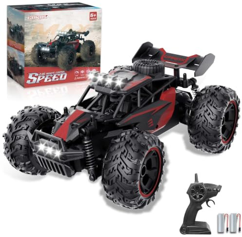Carox Auto radiocomandata, 2,4 GHz, 25 km/h, auto radiocomandata, 1:18, fuori, con fari e illuminazione del telaio, controllo remoto, regalo di compleanno per bambini