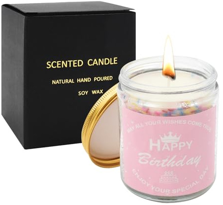 Surplex Bougie en cire de soja parfumée pour gâteau d'anniversaire à la lavande, 50 heures de combustion – Cadeau mignon et amusant pour femme, homme, épouse, mari, meilleur ami, sœur, collègue de