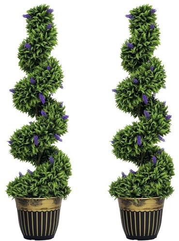 HOMCOM Set di 2 alberi di bosso a spirale artificiale con lavanda, grandi 115 cm, piante artificiali, in vaso con protezione UV, per soggiorno, camera da letto, ufficio, giardino, regalo