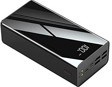 Powerbank 30000mAh, Power Bank USB C Quick Charge, Batería Externa de 6 Puertos con luz LED de Pantalla Digital Cargador Extremadamente portátil, Negro, 30000mAh