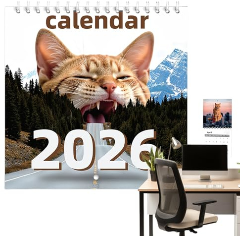 Patifirst Calendrier Chat Janvier à Décembre | Agenda Mural Planificateur Animalier - Calendrier Mensuel 2026 Mignon et Drôle pour Bureau École Maison Décoration