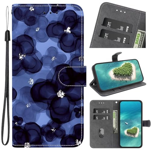 Funda para Motorola Moto E13, funda de piel [cuero auténtico premium] [bloqueo RFID] [tarjetero] [imán] TPU resistente a los golpes funda plegable TPU protección para Motorola Moto E13, tinta azul
