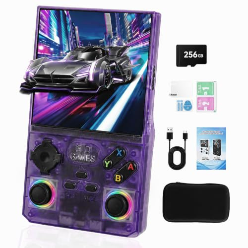 GWALSNTH V40 MAX Mini Retro Handheld Game Console, 40000 Games 256G TF Card, Built-in 49+ Emulators, 4.0 Inch 4K HD IPS Screen, 4000mAh Battery, Portable Pocket Video Console (Transparent Purple)