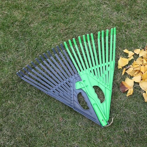 Fächerförmiger Rasenrechen für Laub und Gras, Gartengerät aus Kunststoff mit komfortablem Griff, große Flächenabdeckung für effiziente Fellpflege, 1 Packung - Grün und Grau