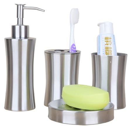 Bathroom Sets Juego de 4 Accesorios baño Acero Inoxidable for organizar el tocador y la encimera, Ideales for un diseño Moderno Elegante Coastal Decor(A)
