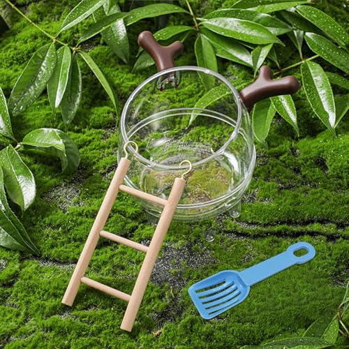 Hamster Sand Bath Container,Transparent Sand Bath Box and Toilet Trainer with Scoop and Ladder, Dust-Free Bathing for Dwarf Hamsters, Syrian Hamsters, Gerbils, and Small Pet Cage Accessories (Brown)