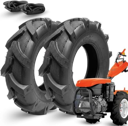 pneus 5.00-10 6PR + chambres à air | Kit de pneus renforcés pour motoculteurs, cultivateurs rotatifs et tondeuses