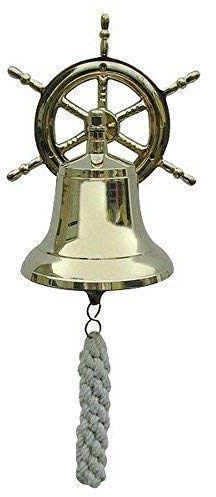 Schiffsglocke mit Steuerradwandhalter, Wand Glocke, Messing Ø 12 cm