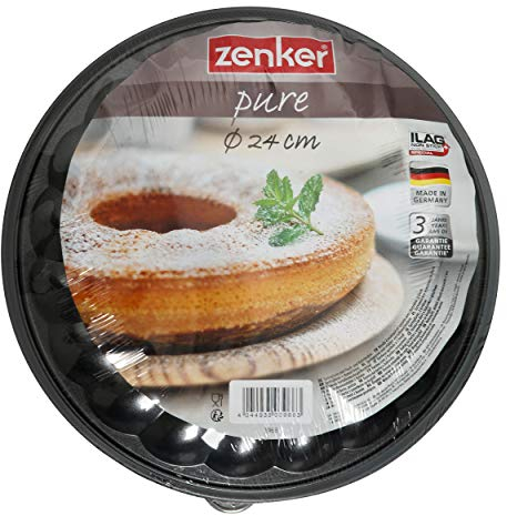 Zenker Springform mit Flach- und Rohrboden Ø 24 cm PURE, Backform mit 2 Böden, Kuchenformen-Set mit Antihaftbeschichtung, einfaches Entformen für saftige Kuchen (Farbe: schwarz), Menge: 1 Stück