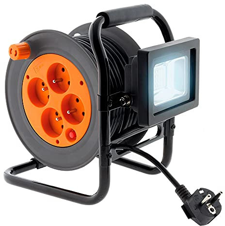 Enrouleur électrique 4 x 2P+T + projecteur LED 15m - Orange - Zenitech