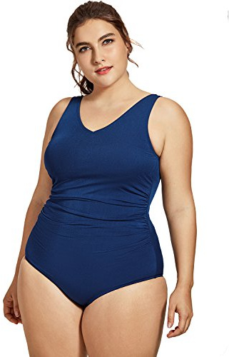 SYROKAN Bañadores de Mujer de Una Pieza Tallas Grandes sin Aros para Mujer Azul Marino 42