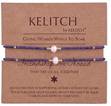 KELITCH 2 Stück Perle Freundschaft Armbänder Miyuki Perlen Gewebt Liebhaber Strang Armbänder Armreifen Geschenke (Blau 01F)