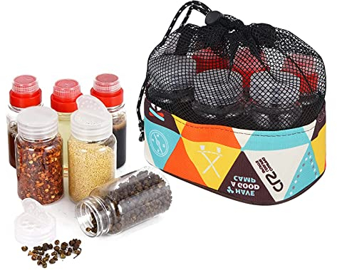 cailiya 6 Pcs barattoli spezie, contenitori spezie, barattoli spezie, contenitori spezie con Borsa per Il Trasporto per Viaggi Campeggio