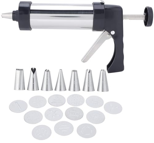 Cookie Press Gun Kit, Icing Decoration Press Cookie Press Maker Kit with 13 Cookie Mold Discs & 7 Decorating Nozzles Spritz & Storage Box for DIY Baking Biscuit Maker