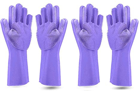 ALCIONO (Set of 2 Pair) Dishwashing Gloves Reusable Silicone Cleaning Gloves with Scrubber, Dish Washing Sponge Gloves Great for Washing Dish, Kitchen.