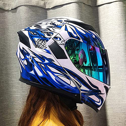 Motorrad-Integralhelm Modular-Helm Sturzhelm Rollerhelm Erwachsener Herren & Damen Flip-Up Helm Klapphelm Full-Face Motorcycle Helmet DOT/ECE-Zertifizierung Jet Helm Mopedhelm,Blau,XXL