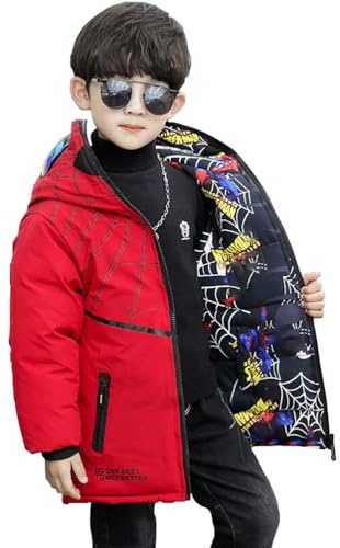 Nemopter Cappotto Bambino Ragazzo Inverno Giacche Cappotto con Cappuccio Ragazzi Felpa Con Cappuccio da Cartoni Animati Per Bambini,Rosso reversibile,130cm
