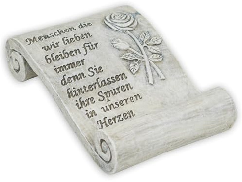 matches21 HOME & HOBBY Grabschmuck Schriftrolle 18 cm mit Spruch und Rose - wetterfeste Grab-Deko für Friedhof, Allerheiligen