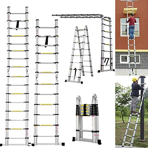 Échelle Télescopique 5m, Escabeau Telescopique Pliant en Aluminium avec Barre stabilisatrice, Échelle Pliable, Multifonction Echelle Escamotable pour Grenier, Charge Capacité de 150 Kg