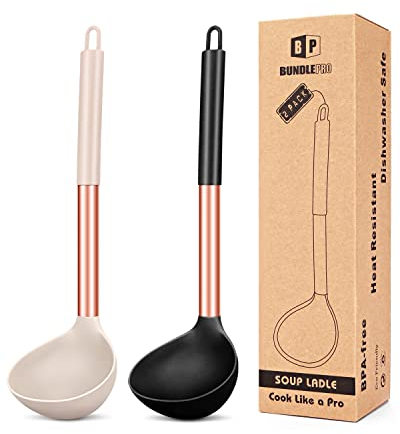 2 Stück Schöpflöffel aus Silikon, großer Löffel für Suppe, antihaftbeschichtet, Küchenutensilien mit hoher Hitzebeständigkeit, BPA-frei, Rühren, Servieren von Suppen