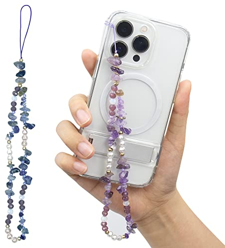 CTDMJ Böhmische Anti Verlust Handykette - 2 Stück Universale Telefonkette Telefongurte Handy Handgelenk Lanyard - Farbverlauf Natur Kristall Stein Kies Handy Schmuck